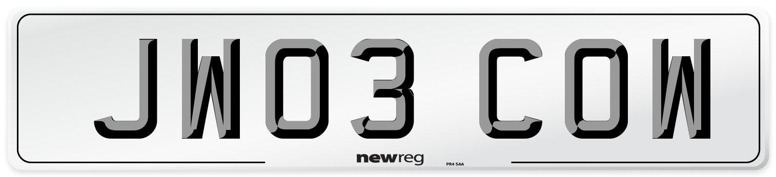 JW03 COW Number Plate from New Reg